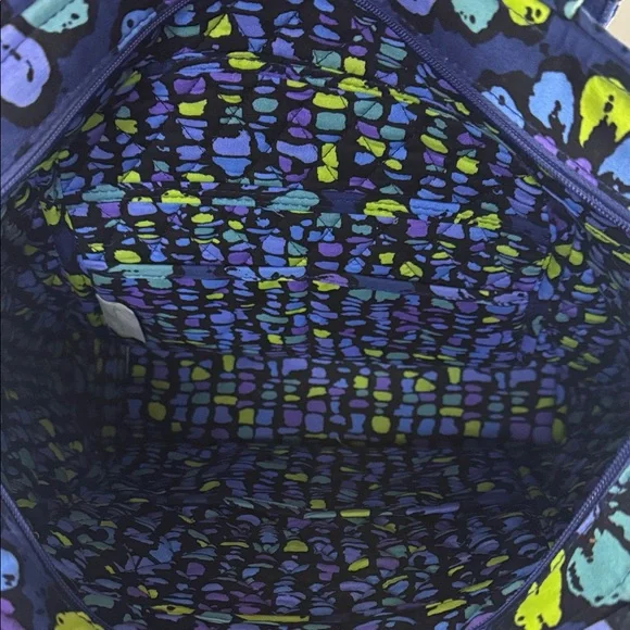 Vera Bradley Navy Quilted Tote with Teal, Lime & Purple Floral Medallions - Picture 12 of 12